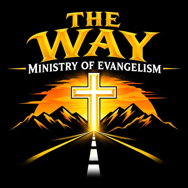 The Way logo: a straight road running between mountains to a glowing cross in front of a rising sun